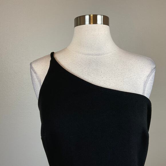 XSCAPE Women's Cocktail Dress Size 6 Black One Shoulder Beaded Midi Sheath - Picture 7 of 14